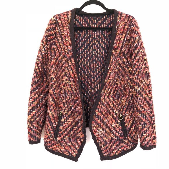 Anthropologie Moth Keavy Textured Open Front Cardigan Sweater Size L Mohair Wool - Picture 4 of 8